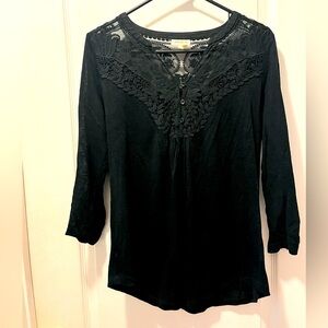 Meadow Rue Anthropologie Black Shirt with Lacy Detailing, size M